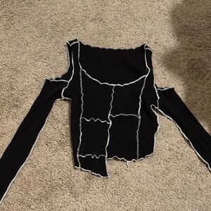 SHEIN Black and White Patchwork Crop Top